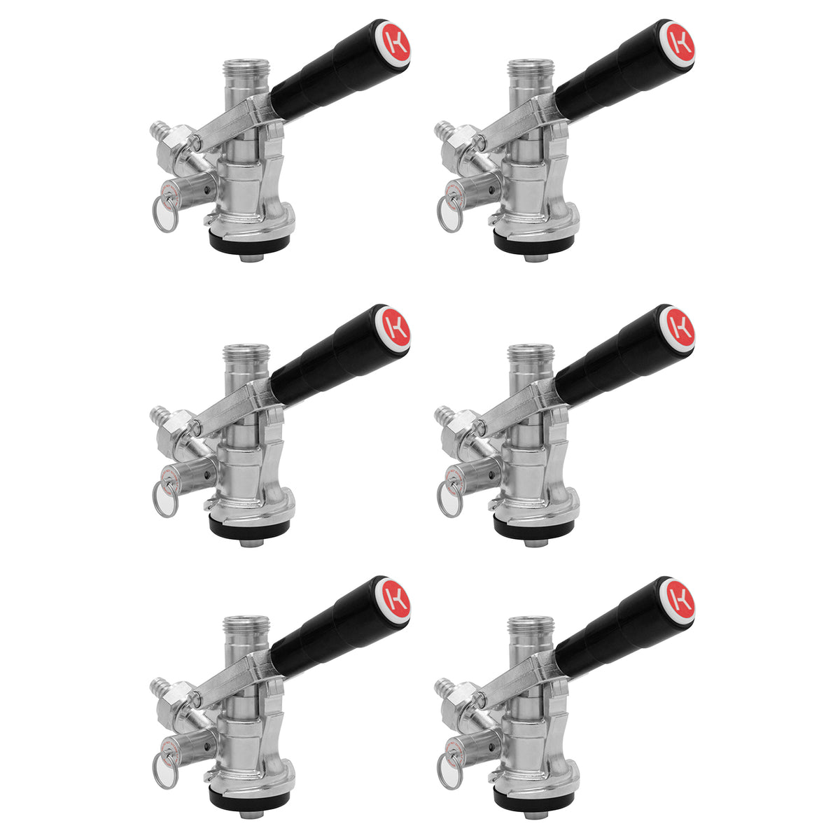S System Keg Tap Coupler with Black Lever Handle - Set of 6