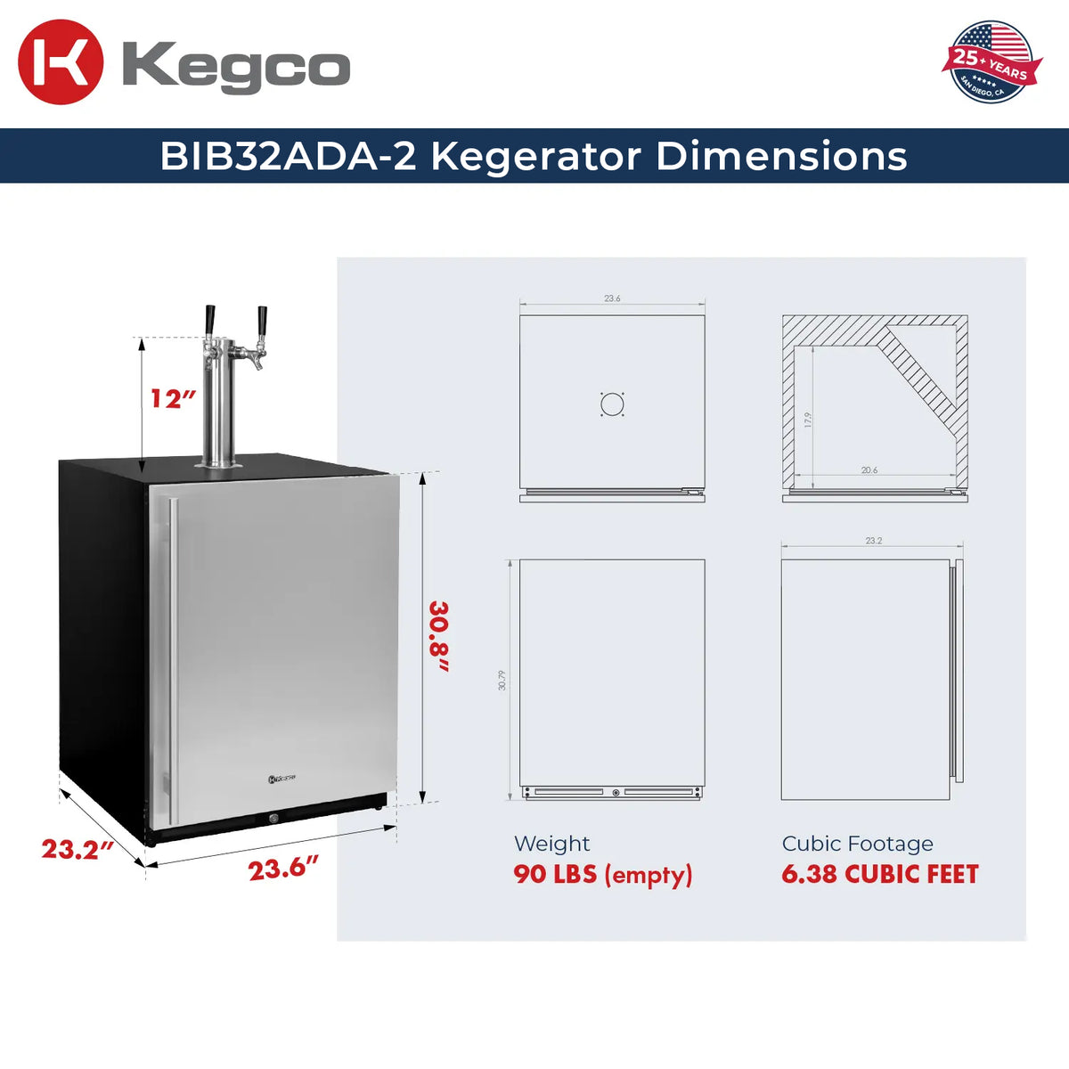 Kegco BIB32ADA-2 Dimensions