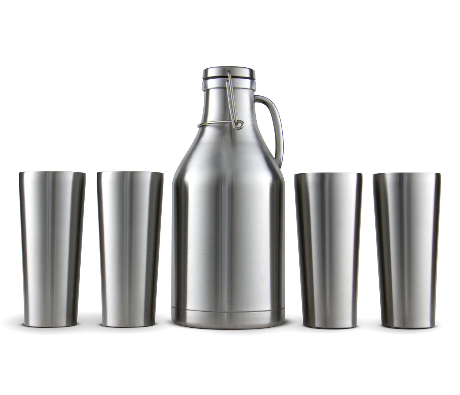 64-oz. Stainless Steel Beer Growler with 4 16-oz. Stainless Steel Pint
