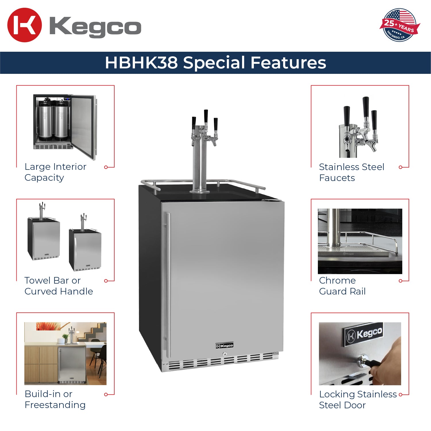 Kegco HK38 homebrew triple faucet kegerator features