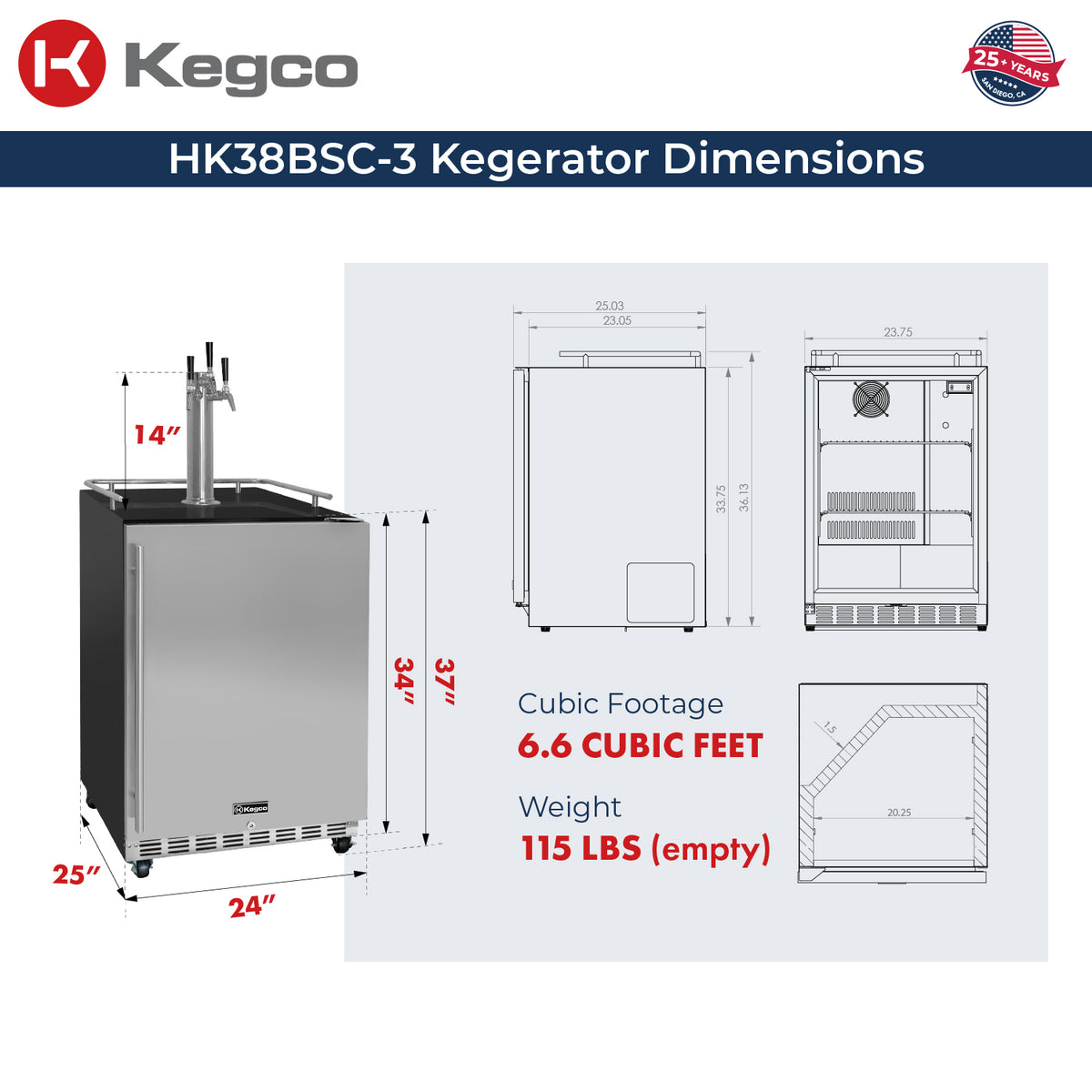 HK38BSC-3 Kegerator Dimensions