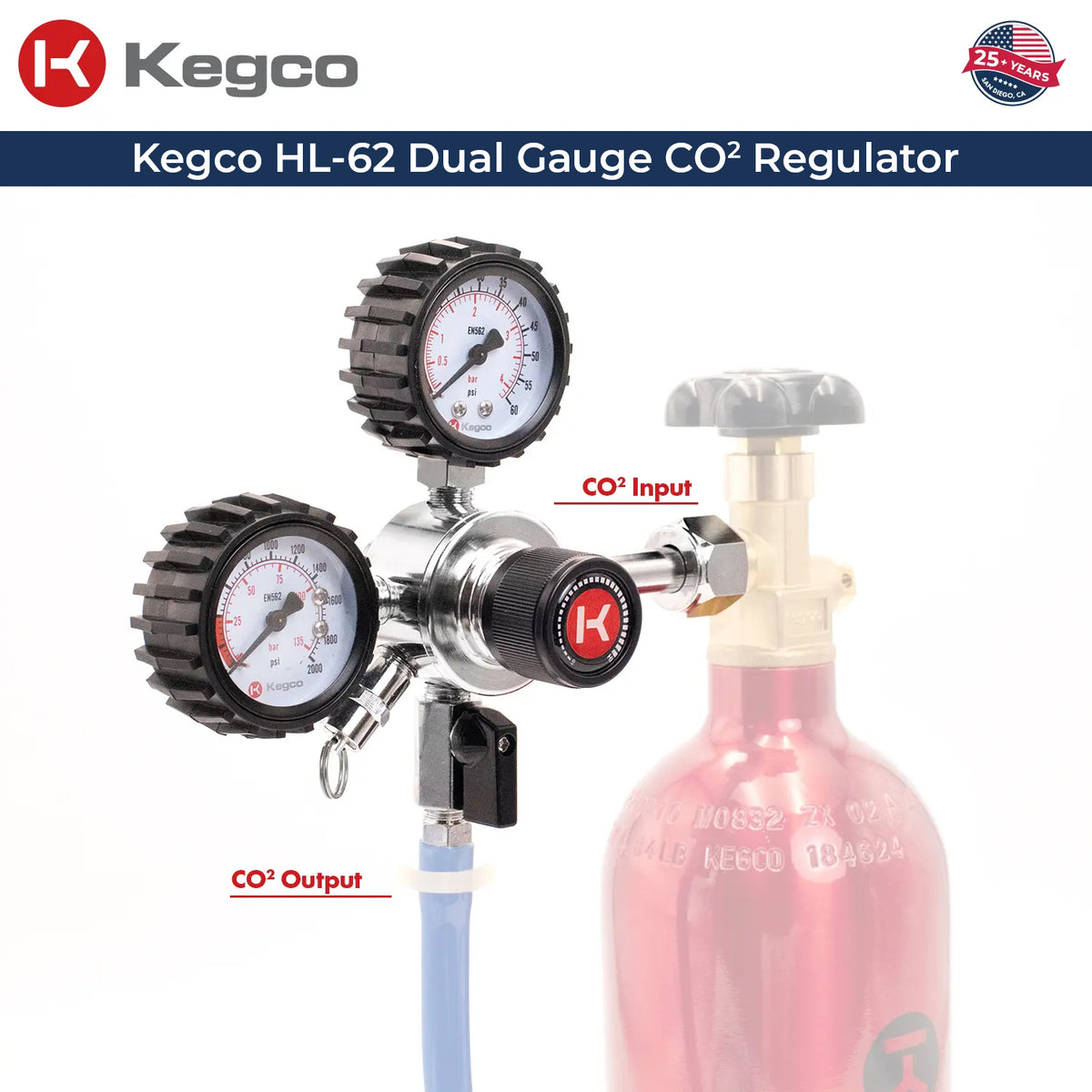 Kegco HL-62 dual gauge co2 regulator