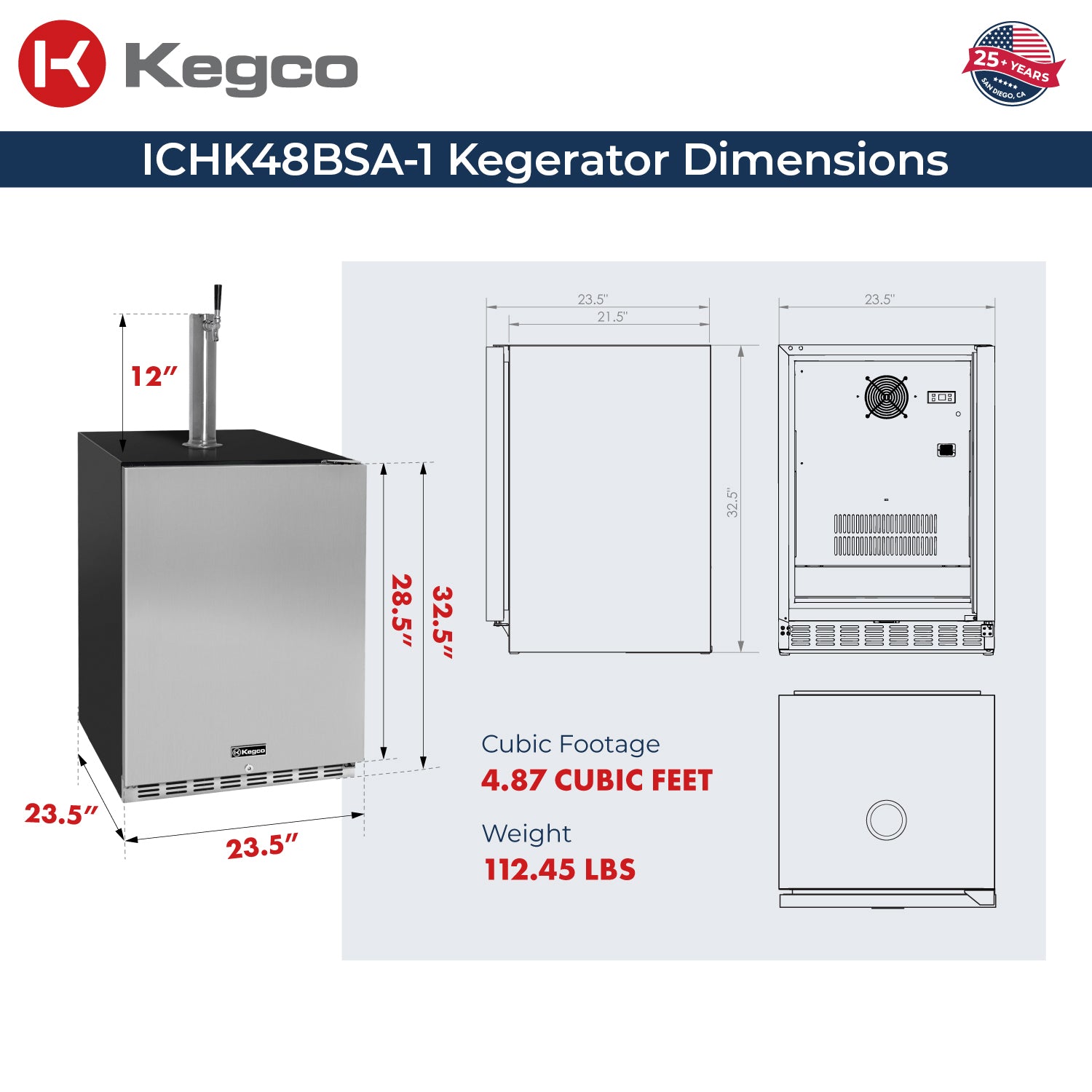 Kegco ICHK48BSA-1 Dimensions