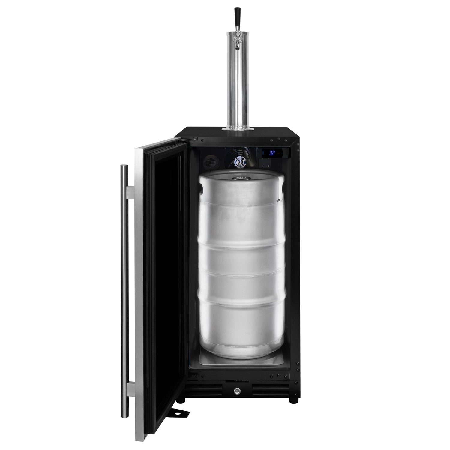 15" Wide Commercial Undercounter Built-In Left Hinge Carbonated Water Kegerator