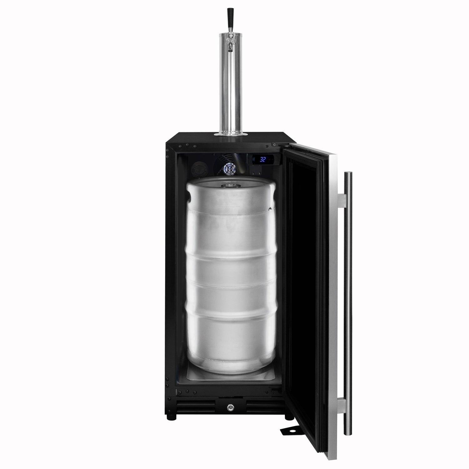 15" Wide Commercial Undercounter Built-In Right Hinge Carbonated Water Kegerator