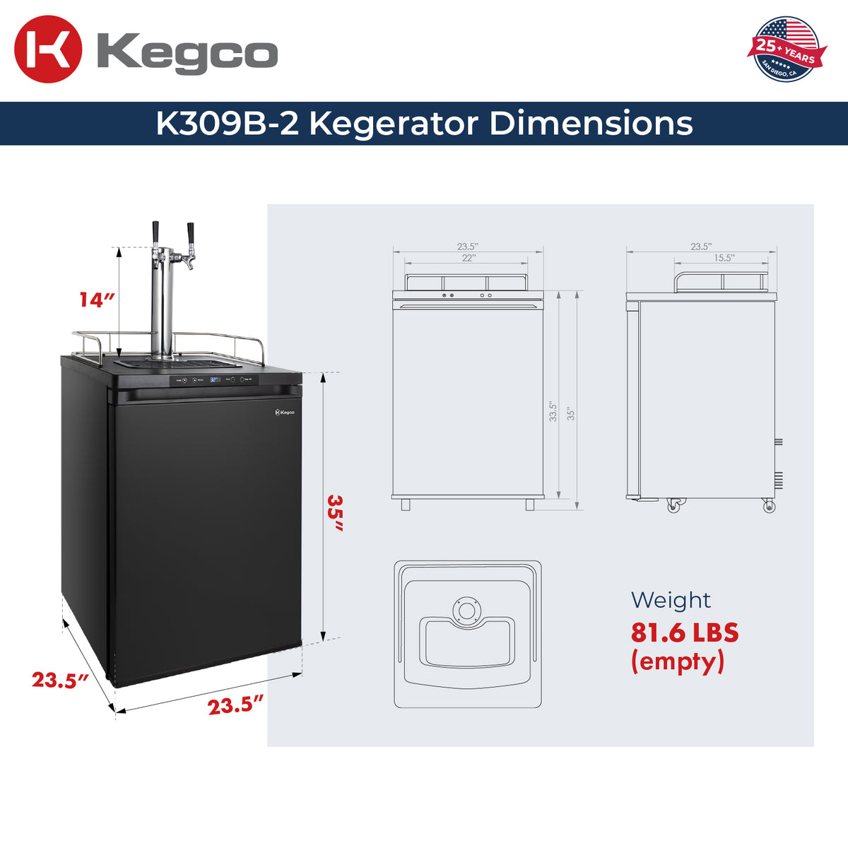 Digital Kegerator K309B-2 Dimensions