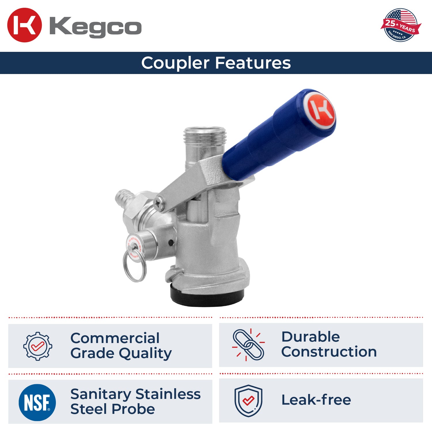 Kegco HU-KT5DL-BL Blue Lever Handle Keg Tap