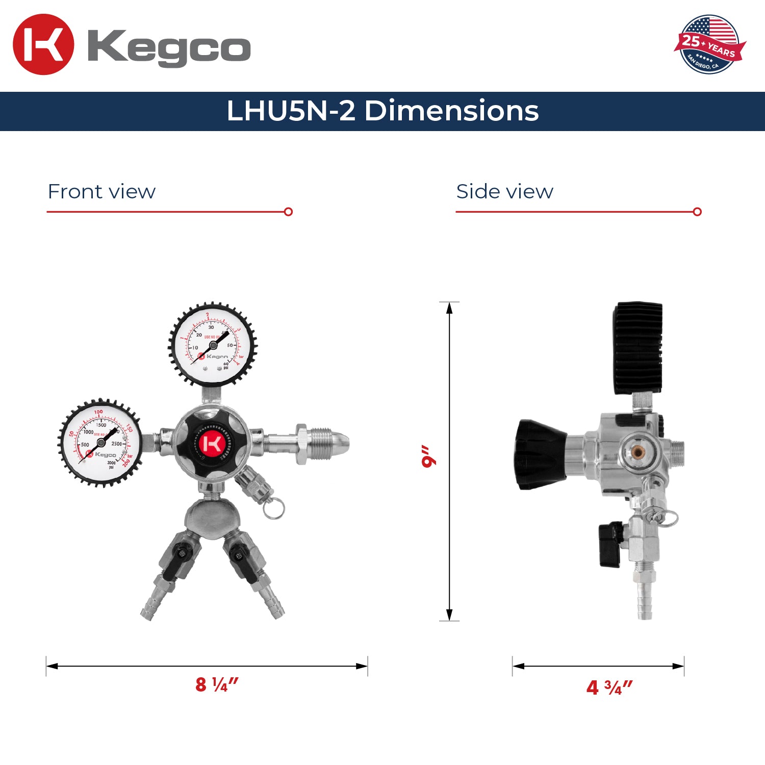 Kegco LHU5N-2 regulator dimensions