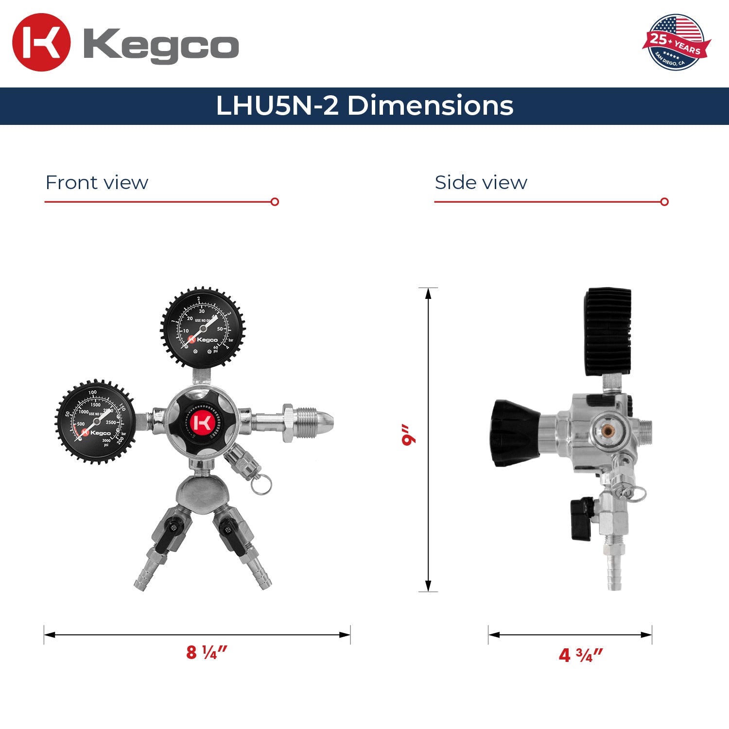 Kegco LHU5N-2 regulator dimensions
