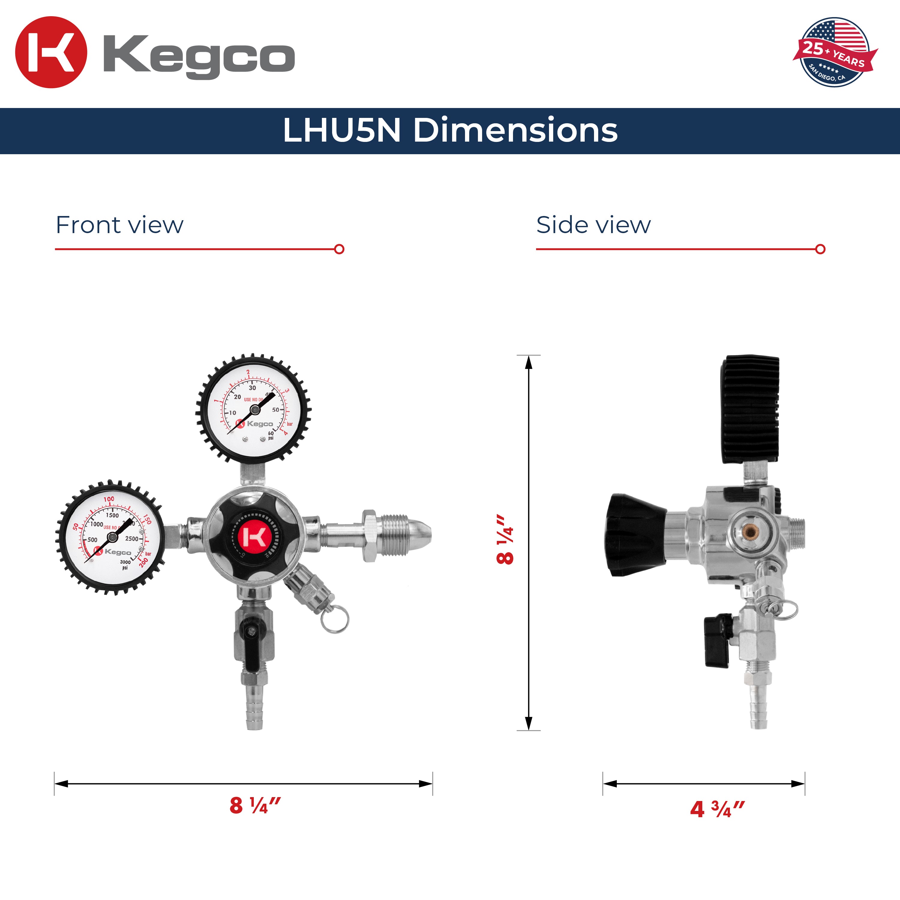 Kegco LHU5N Regulator - Dimensions