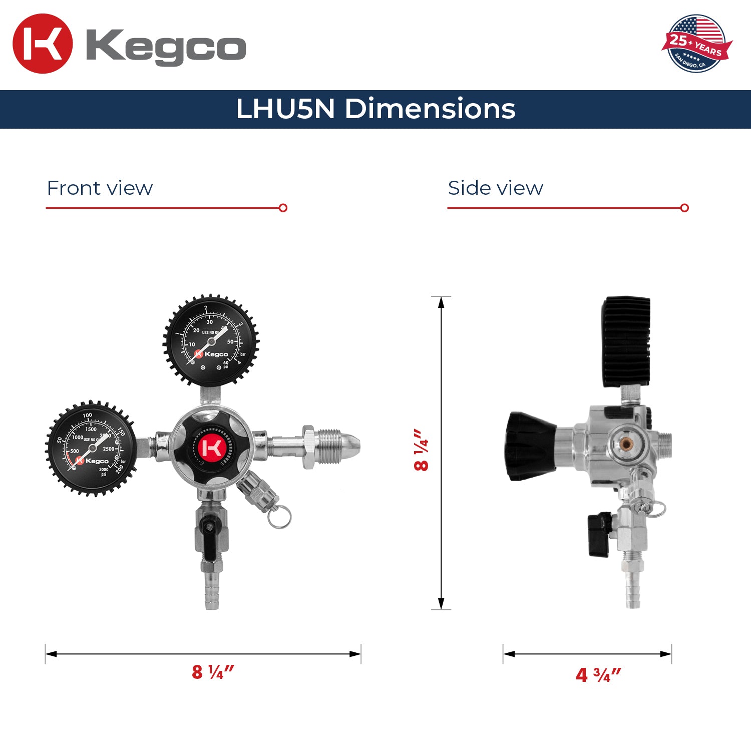 Kegco LHU5N Regulator - Dimensions