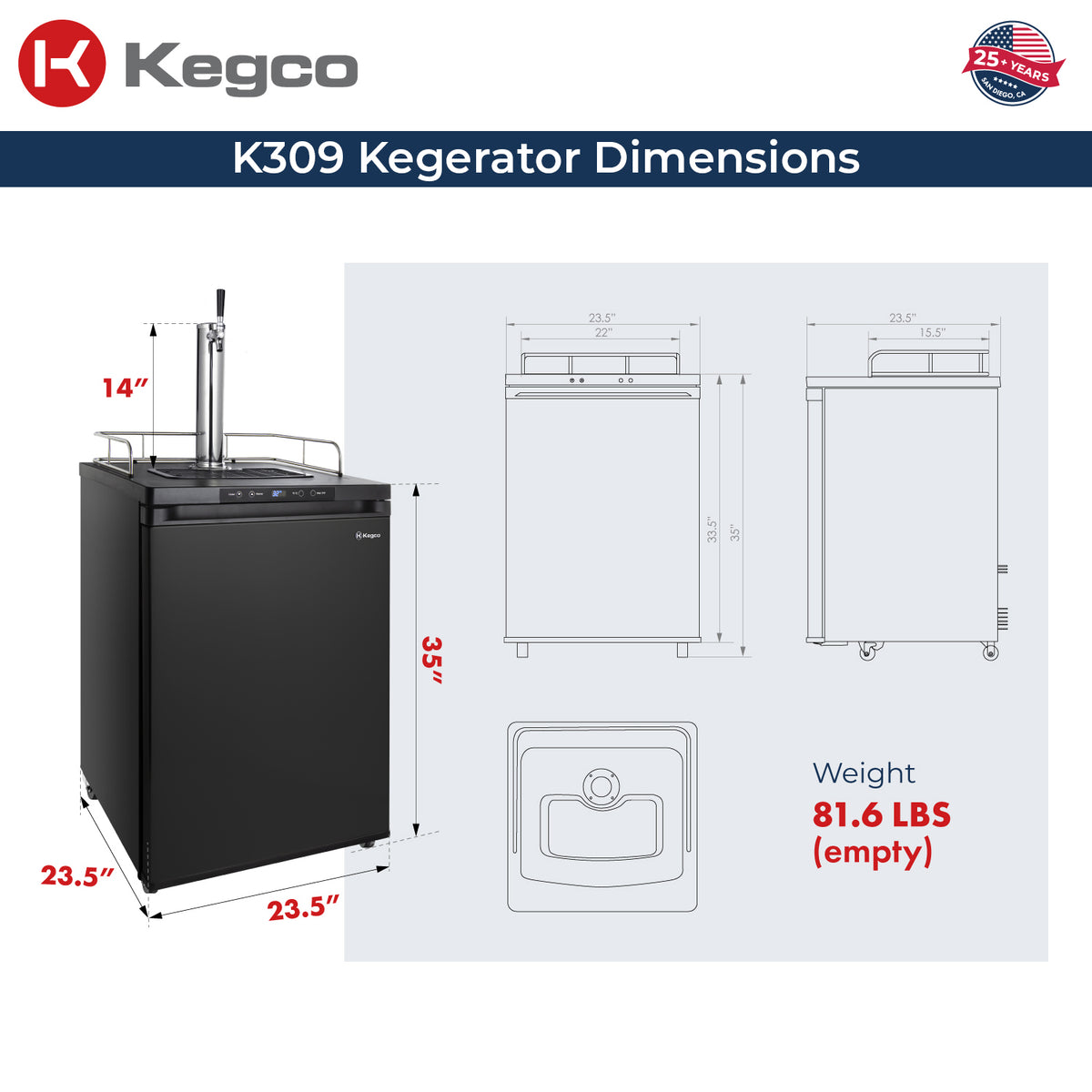 Kegco kegerator dimensions