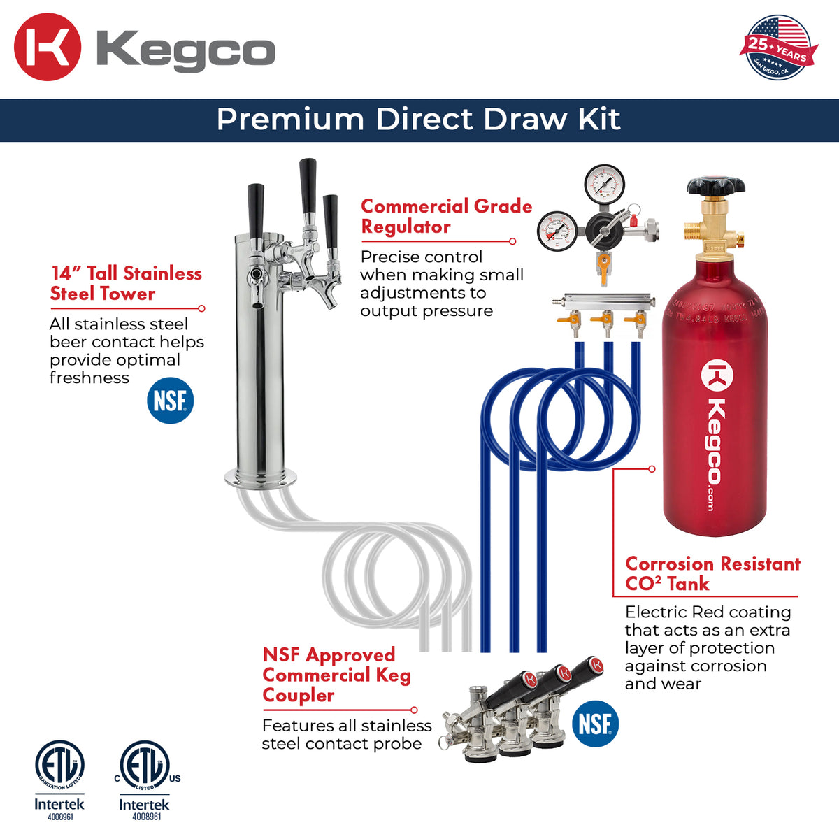 Kegco HK38BSU-L-3 Three Tap Draft Beer Dispense Kit