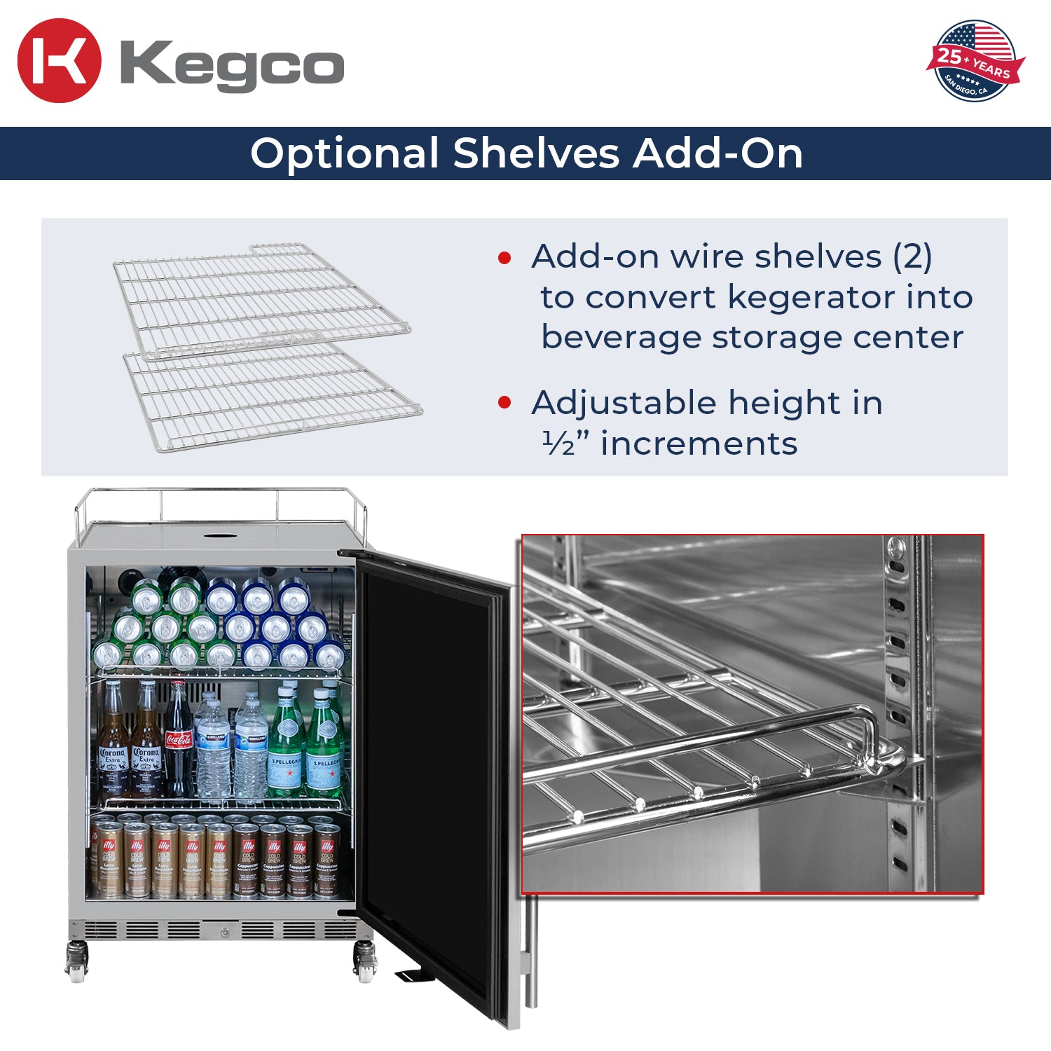 wire shelves add-on converts kegerator to all refrigerator