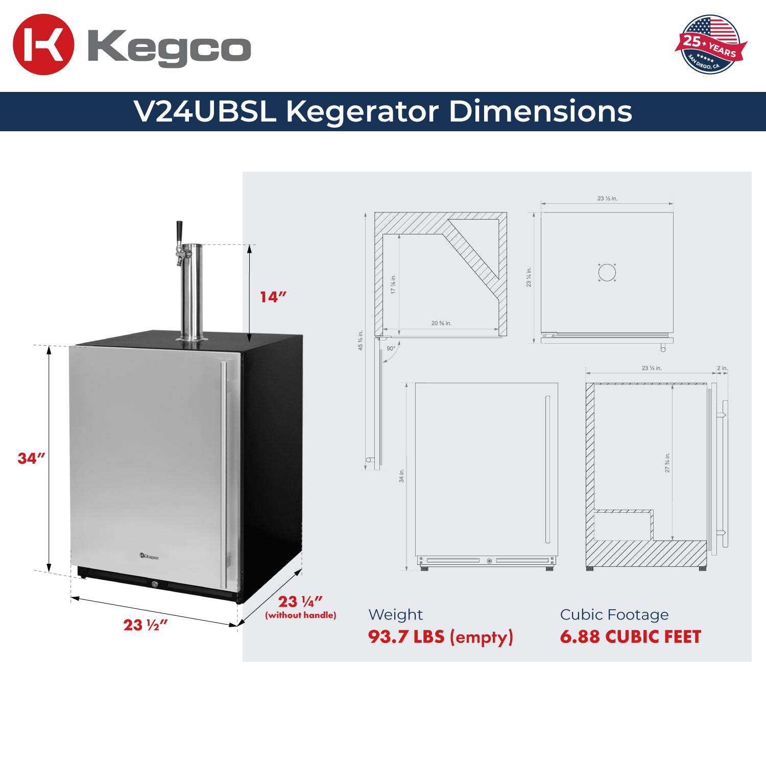 Kegco 24 inch undercounter kegerator dimensions