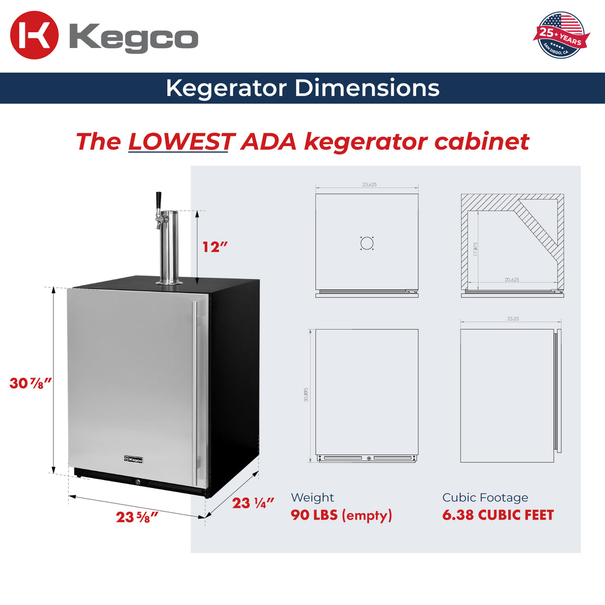 V32ADABSL-1 Kegerator Dimensions
