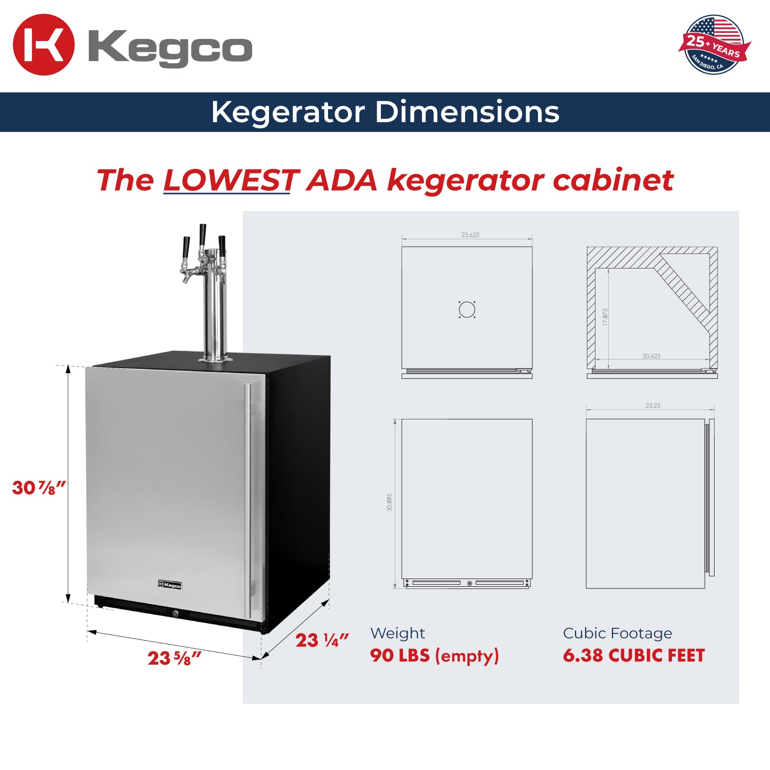 V32ADABSL-3 Kegerator Dimensions