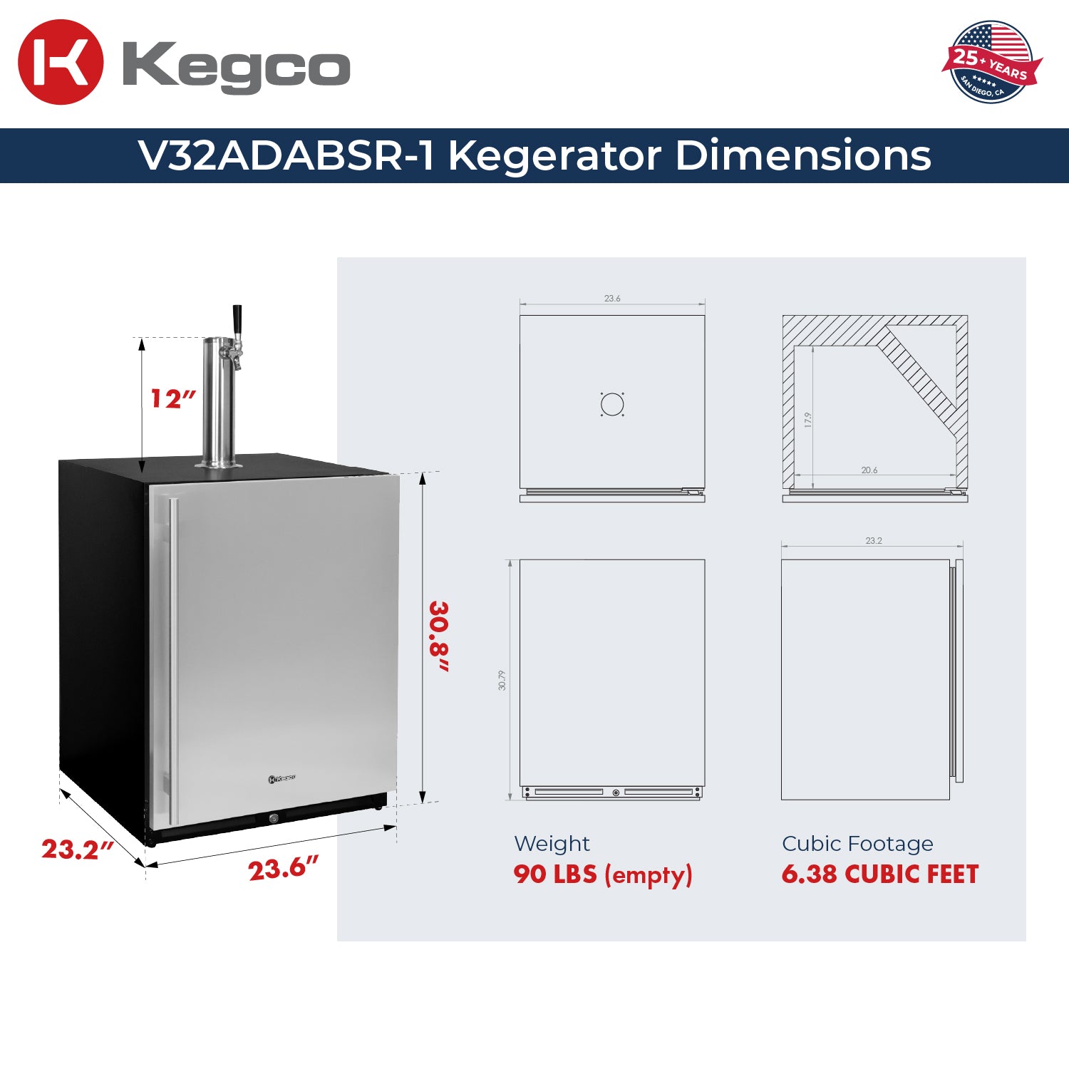 V32ADABSR-1 Kegerator Dimensions