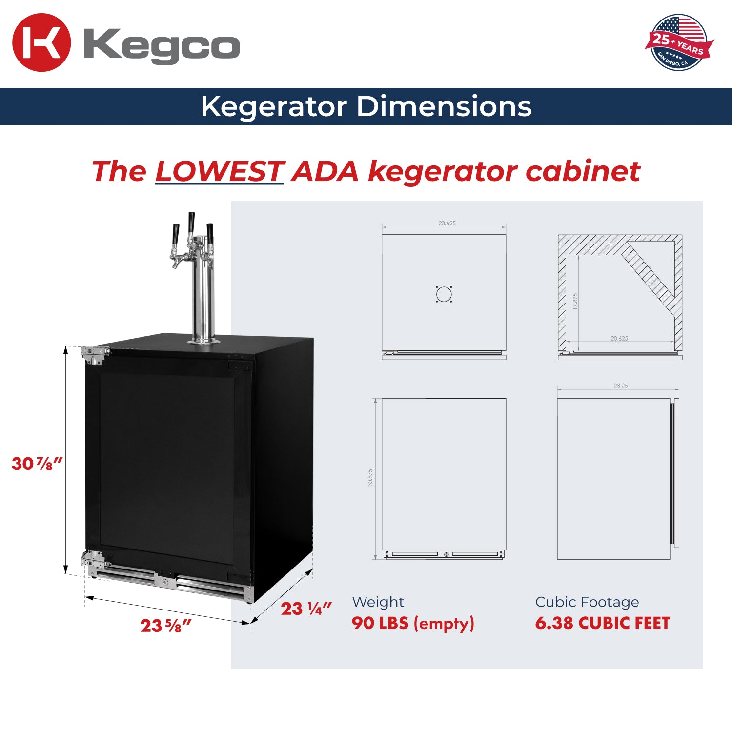 V32ADAPRL-3 Kegerator Dimensions