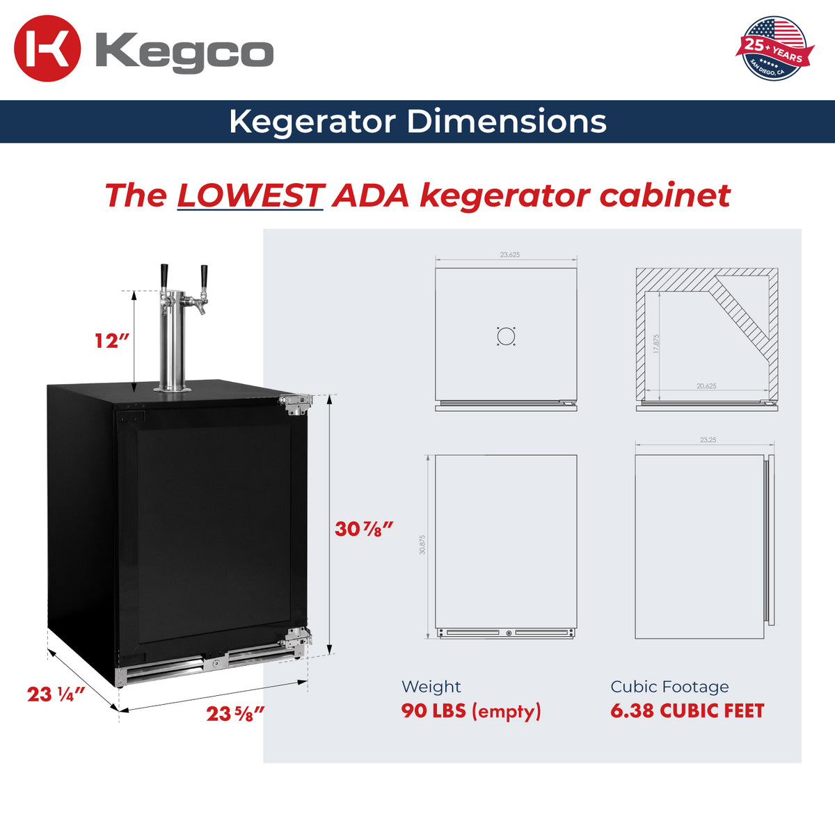 V32ADAPRR-2 Kegerator Dimensions