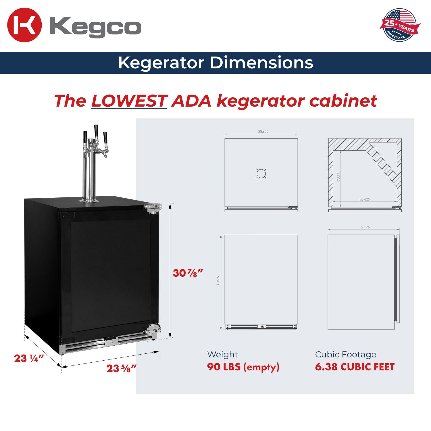 V32ADAPRR-3 Kegerator Dimensions