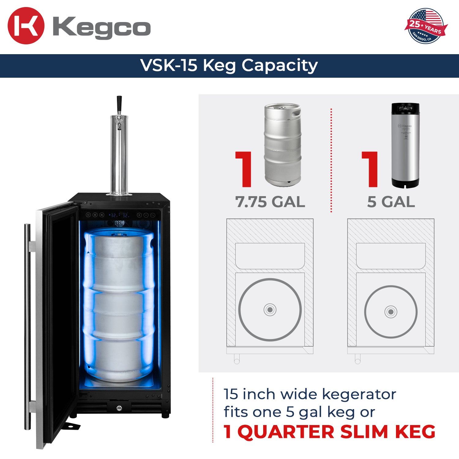 Kegco vs15-bk keg capacity