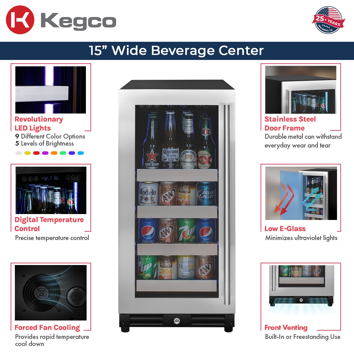 Kegco VS15-BK beverage center features
