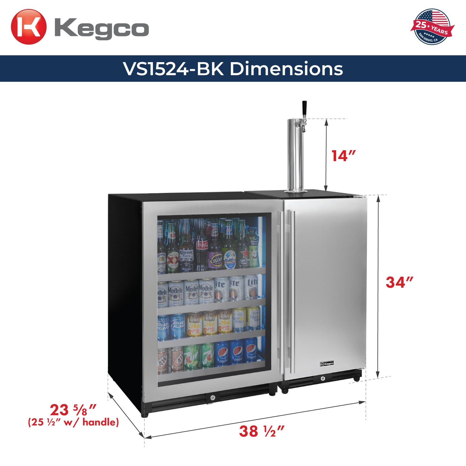 Kegco VS1524-BK dimensions
