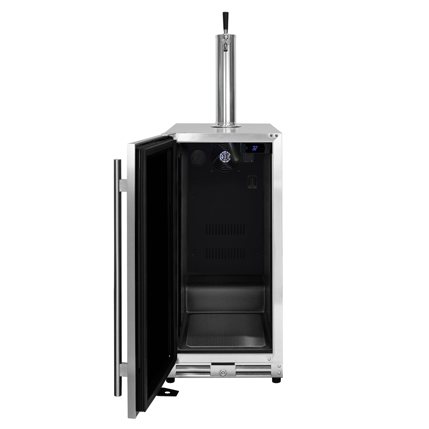 15" Wide Outdoor Single Tap Stainless Steel Built-In Left Hinge Kegerator