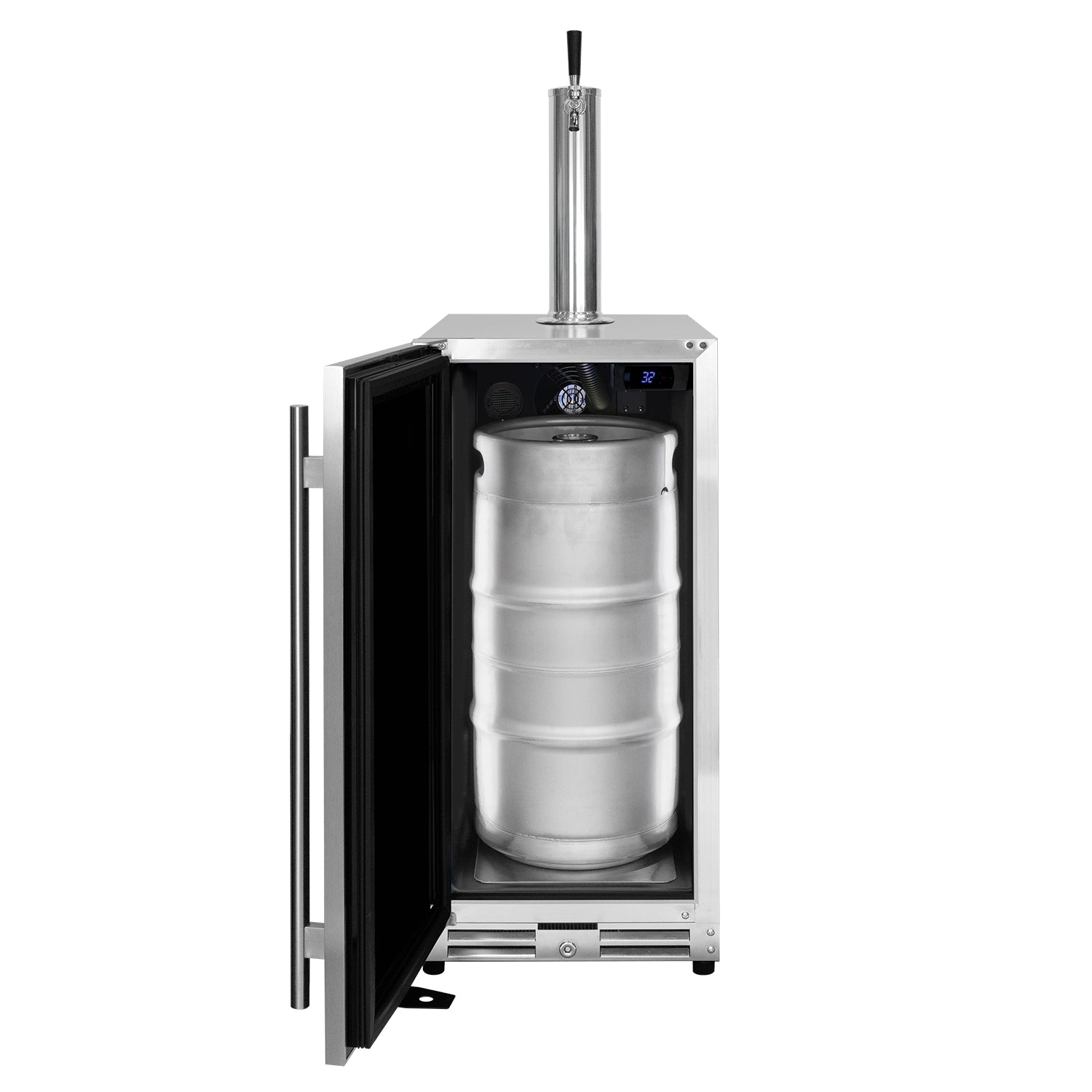 15" Wide Outdoor Single Tap Stainless Steel Built-In Left Hinge Kegerator