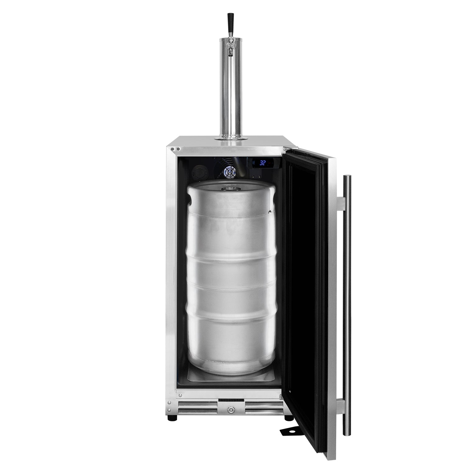 15" Wide Outdoor Single Tap Stainless Steel Built-In Right Hinge Kegerator