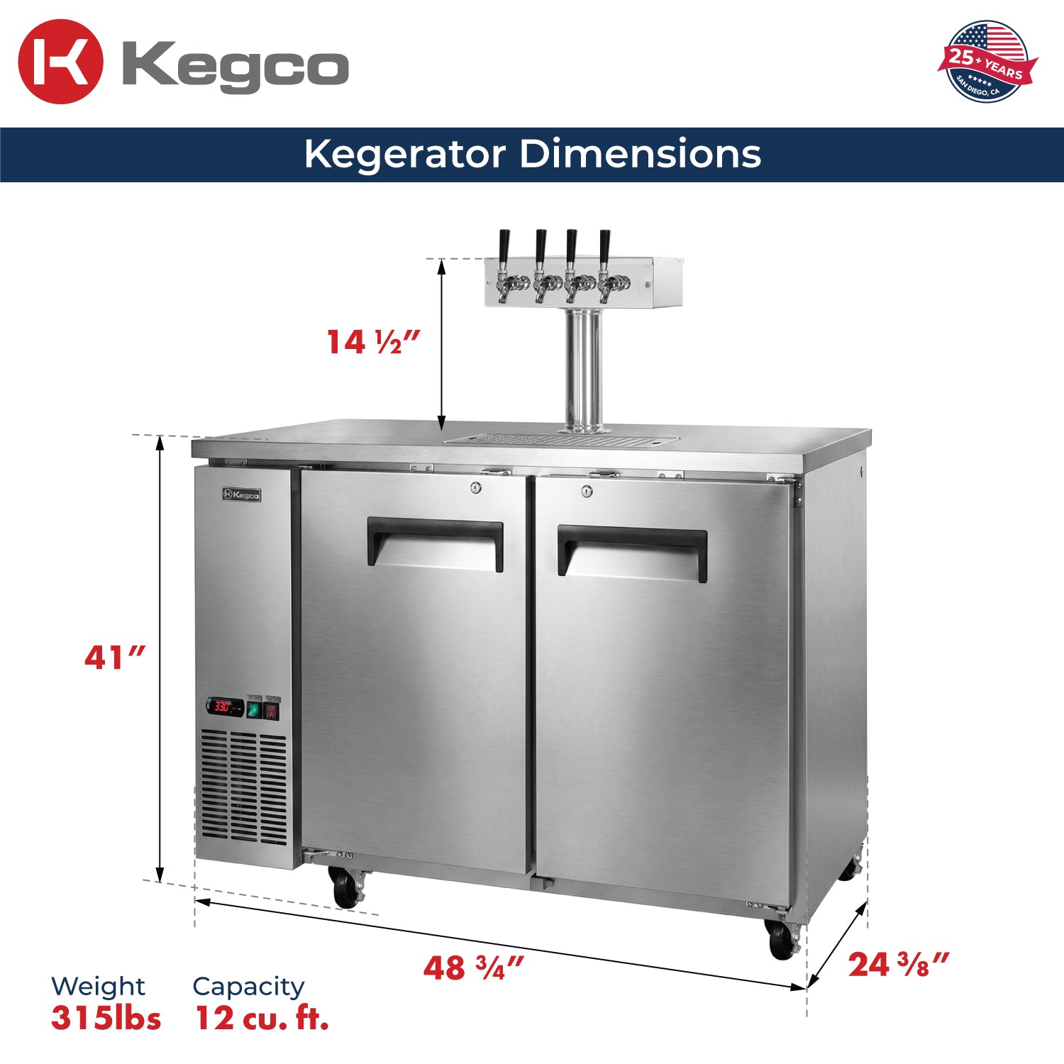 kegco xck2448s-4 4 tap kegerator dimensions