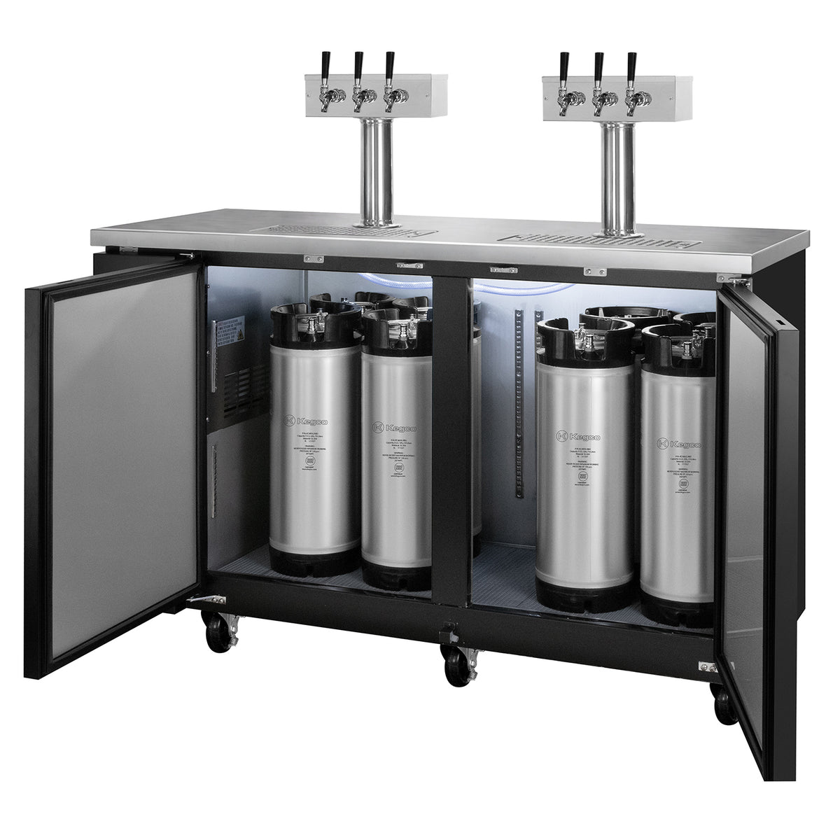 61" Wide Six Tap Black Craft Beer Kegerator