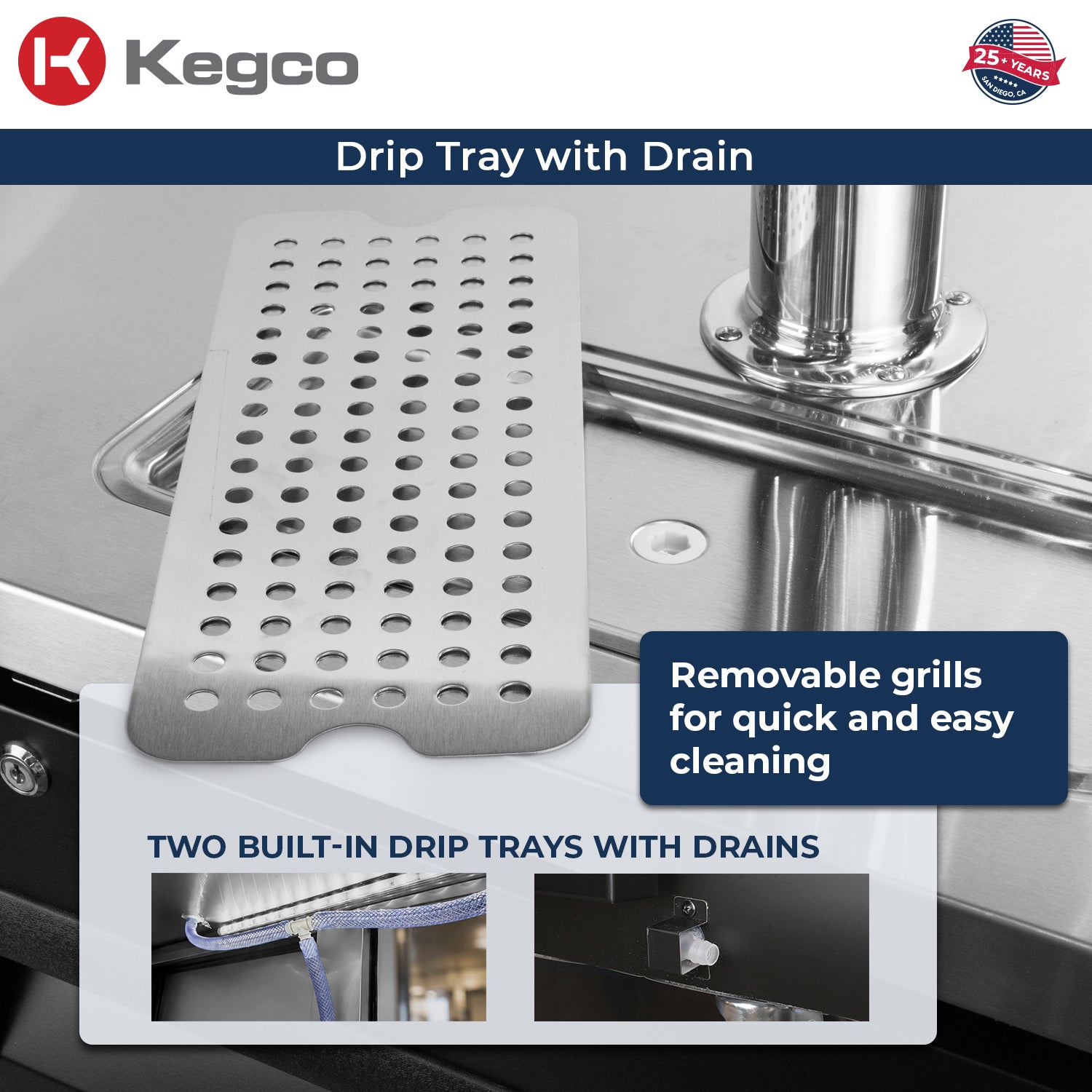 built-in drip tray with drain