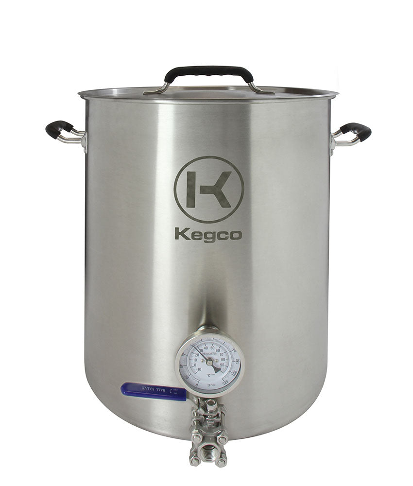 Brew Kettle - 10 Gallon - Thermometer & 3-Piece Ball Valve