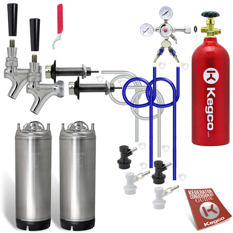 Two Faucet Door Mount Homebrew Kegerator Kit - 2 Ball Lock Kegs & Tank