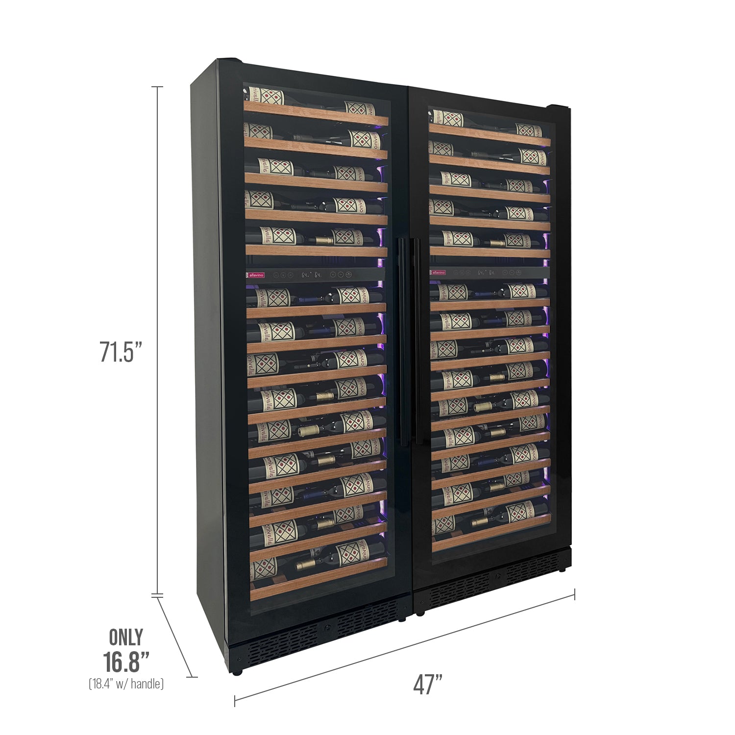 Allavino reserva 2X-VSW6771D-2B-W side-by-side wood panel LED wine refrigerator dimensions