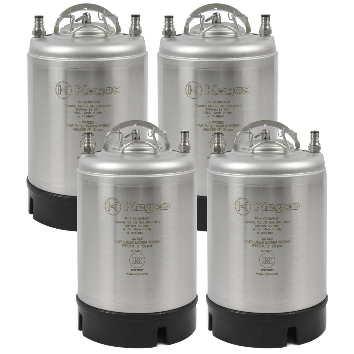 NSF Approved 2.5 Gallon Ball Lock Keg with Strap Handle - Set of 4