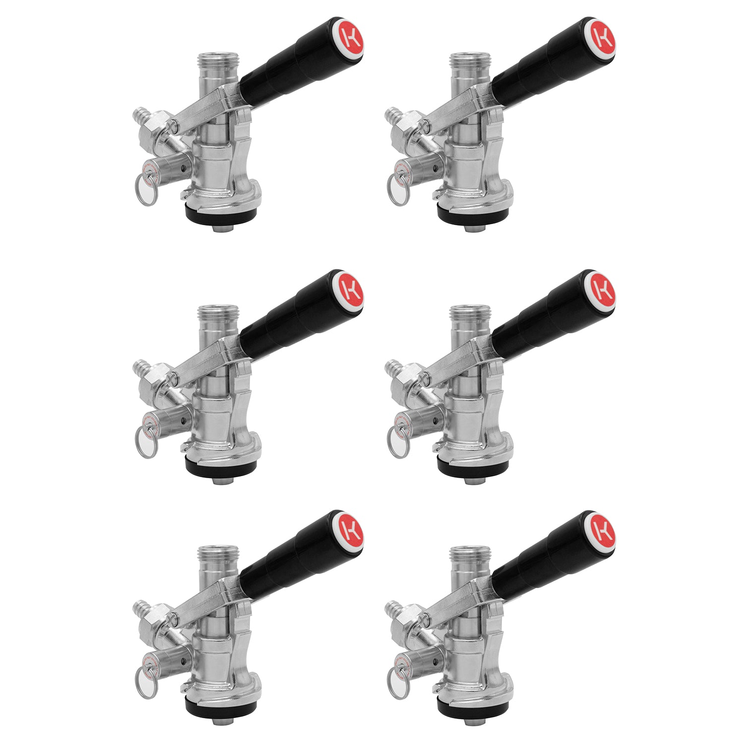 S System Keg Tap Coupler with Black Lever Handle - Set of 6