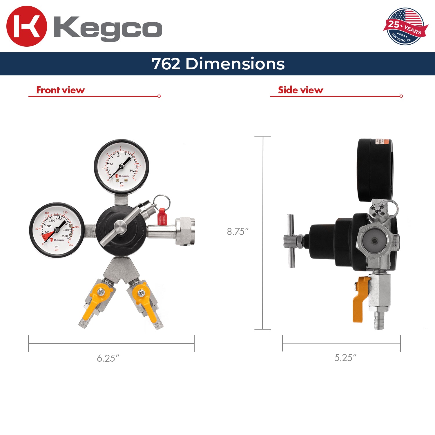 Kegco 762-2 Regulator - Dimensions