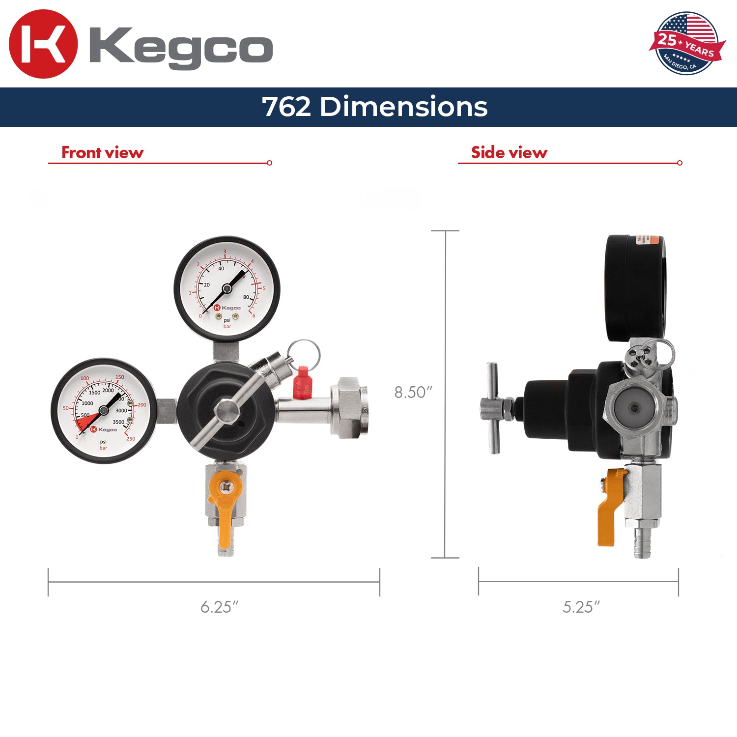 Kegco 762 Regulator - Dimensions