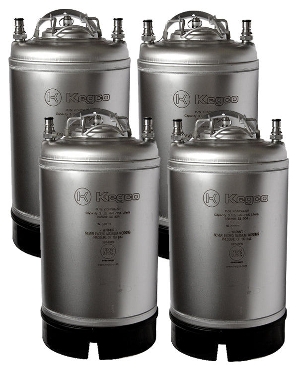 3 Gallon Home Brew Ball Lock Keg with Strap Handle - Set of 4