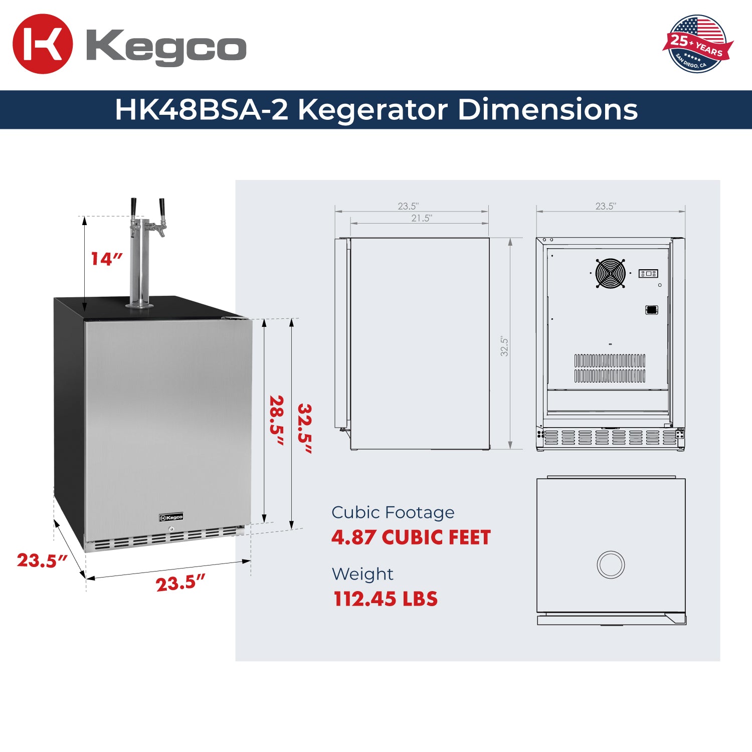 Kegco BIB48ADA-2 Dimensions