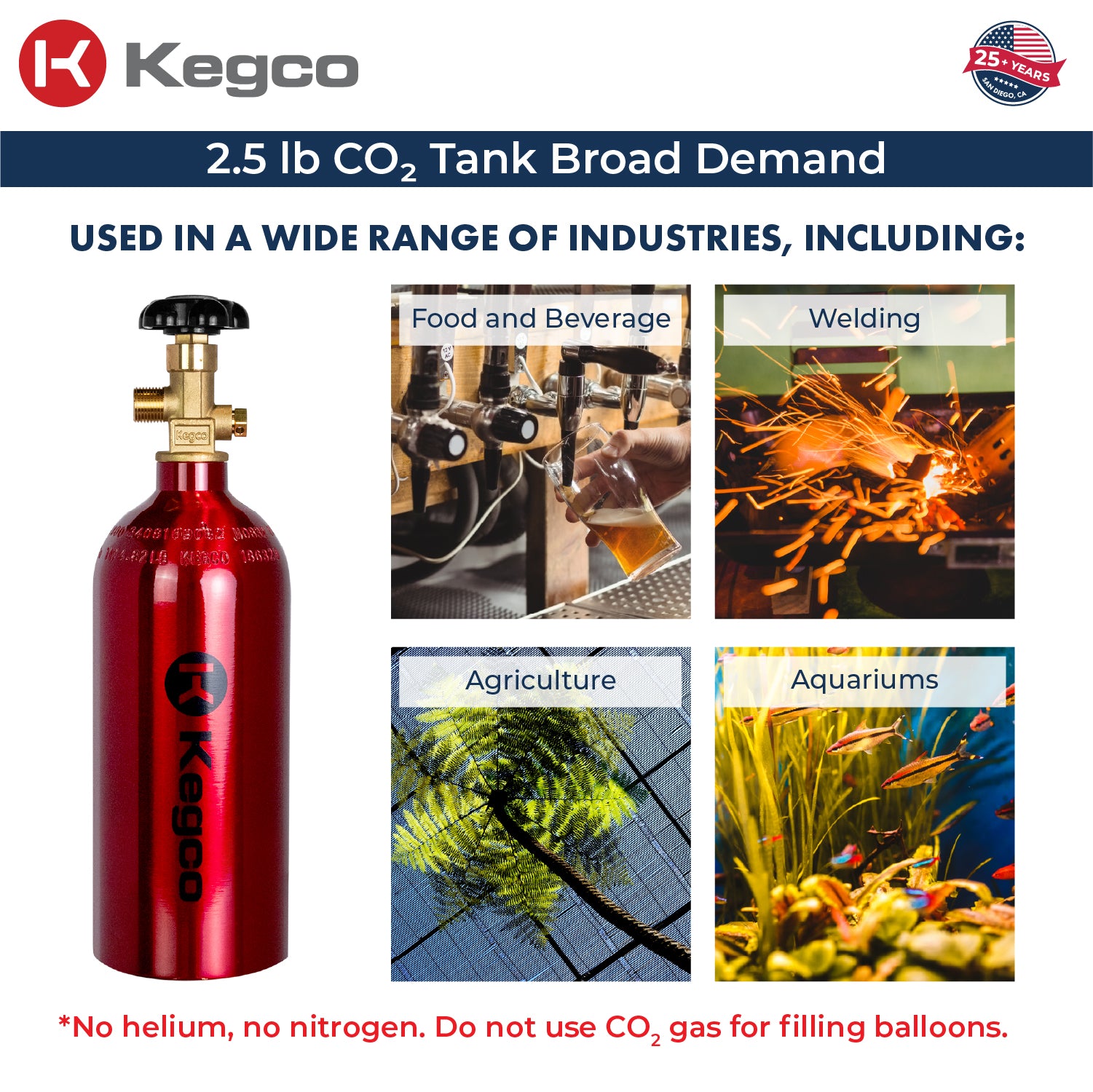 K  Kegco 2.5 lb. Aluminum Co2 Tank with Electric Red Epoxy Finish
