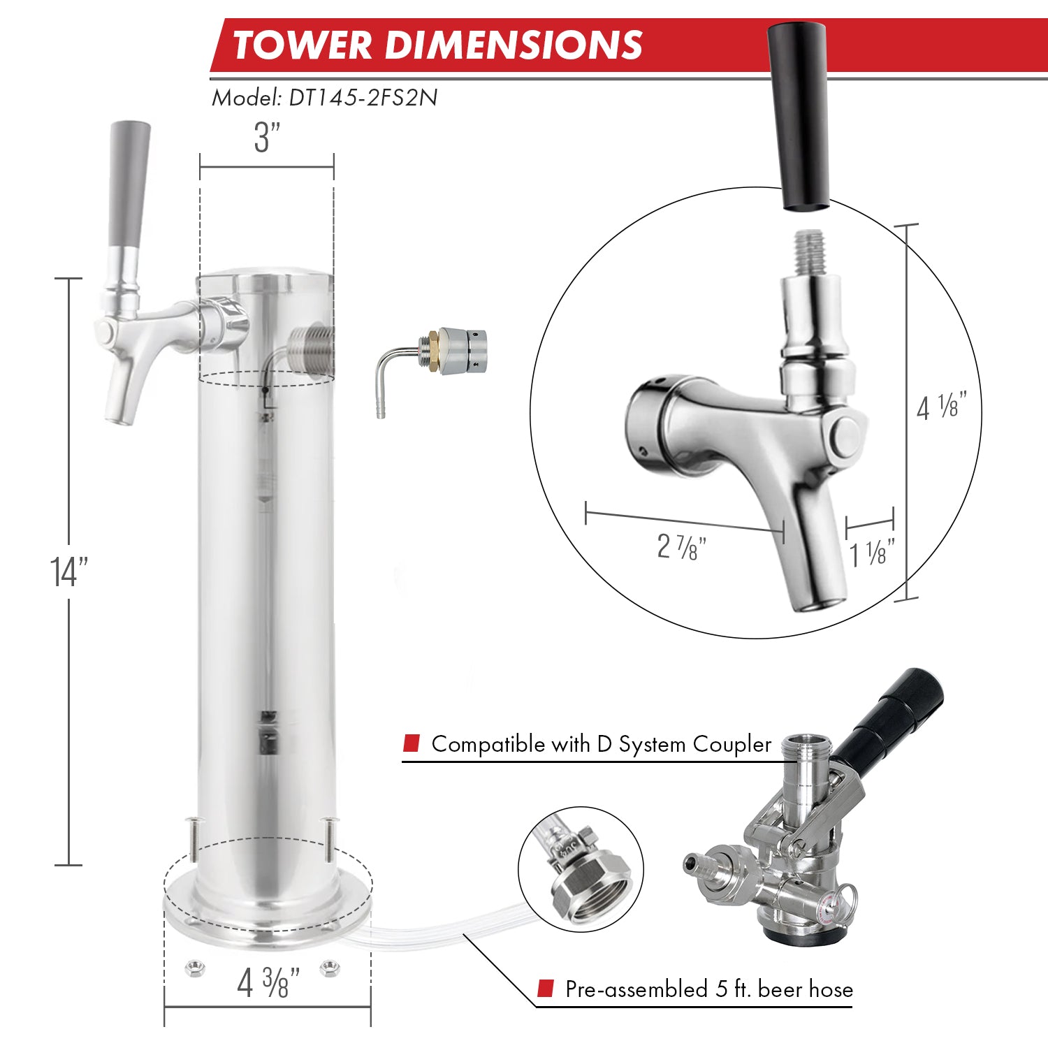 Kegco DT145-2FS2N dimensions