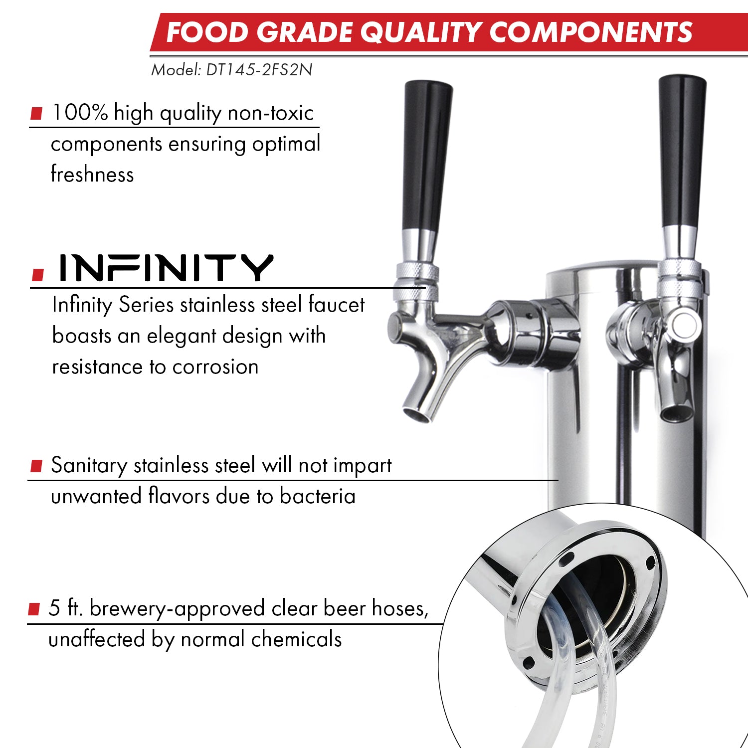 Kegco DT145-2FS2N beer tower polished stainless steel food grade non toxic components