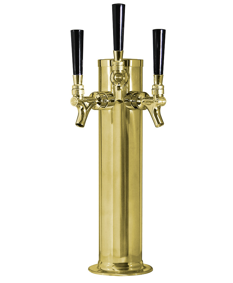 Polished Brass Triple Tap Faucet Draft Beer Kegerator Tower