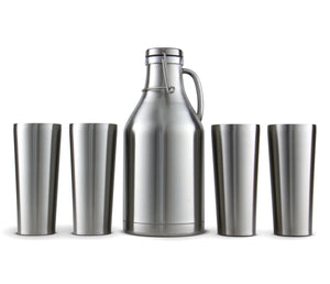 Stainless Steel Growler with 4 Stainless Steel Pint Glasses