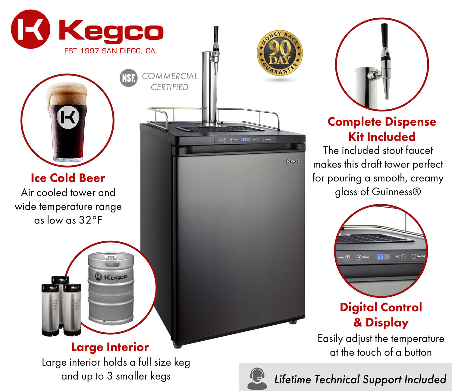 Kegco Single Tap Black Stainless Steel Digital Guinness® Kegerator