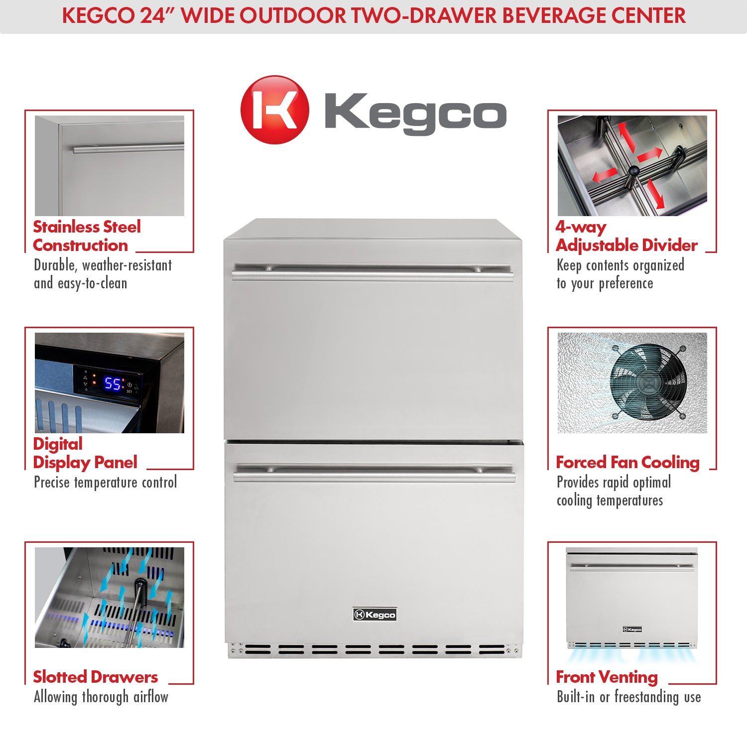 Kegco HK-24D-SS two drawer beverage center refrigerator